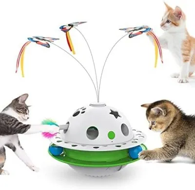 3 in 1 Smart Cat Toys, Interactive Cat Roly Poly Toy, Electric Indoor Kitten Toys, Fluttering Butterfly,Random Whack-A-Mole Mice, 1 Pcs Catnip Balls,Auto On/Off (Blue)