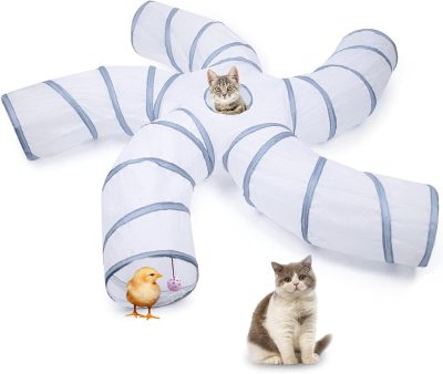 Cat Tunnel for Indoor Cats Large, with Play Ball S-Shape 5 Way Collapsible Interactive Peek Hole Pet Tube Toys, Puppy, Kitty, Kitten, Rabbit (Multicolor)