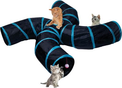 Cat Tunnel for Indoor Cats Large, with Play Ball S-Shape 5 Way Collapsible Interactive Peek Hole Pet Tube Toys, Puppy, Kitty, Kitten, Rabbit (Multicolor)