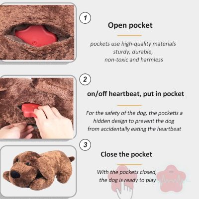 Dog Heartbeat Toy for Puppy Anxiety Relief, Heartbeat Stuffed Animal Heartbeat Plush Toy for Small, Medium, and Large Dogs (Brown)
