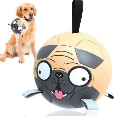 Dog Toys Soccer Ball with Straps, Interactive Toys for Tug of War, Puppy Birthday Toy, Dog Water Toy, Dog Balls for Small & Medium Dog (6 Inch)
