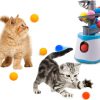 Automatic Ball Launcher for Small and Medium Cats, Interactive Cat Toy Base Ball Throwing Machine Mental Stimulation Toys for Cats Enrichment Toy for Indoor Outdoor Use, 16 EVA Balls Included