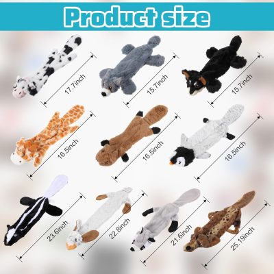 10 Pcs Dog Squeaky Toys No Stuffing Pet Toys Crinkle Dog Toy for Aggressive Chewers Plush Teething Puppy Squeak Toys Animals Chew Toys for Small Medium Large Pets, 10 Styles(Classic Style)