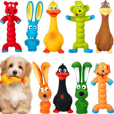 9 Pack Latex Squeaky Dog Toys 7 Inch Soft Rubber Dog Chew Toy Animal Standing Stick Puppy Fetch Interactive Play Toy Assorted Animal Pet Toys for Small Medium Large Dogs(Classic)