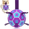 Dog Toys Soccer Ball with Straps, Interactive Toys for Tug of War, Puppy Birthday Toy, Dog Water Toy, Dog Balls for Small & Medium Dog (6 Inch)