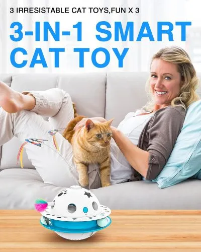 3 in 1 Smart Cat Toys, Interactive Cat Roly Poly Toy, Electric Indoor Kitten Toys, Fluttering Butterfly,Random Whack-A-Mole Mice, 1 Pcs Catnip Balls,Auto On/Off (Blue)