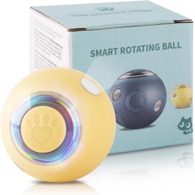 Cat Toy Balls for Indoor Cats Smart Interactive Self Rotating Ball Kitten Toy Gift USB Rechargeable Cat Toys Set Planet Cat Toys Balls With Lights Electric Pet Ball Automatic Moving Yellow Toy Ball