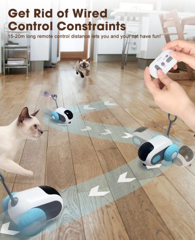 Cat Toys for Indoor Cats, Smart Interactive Cat Toy with 2-Speed Adjustment, Remote Control & USB Rechargeable Automatic Cat Exercise Toys for Bored Indoor Adult Cats Kittens (Blue)
