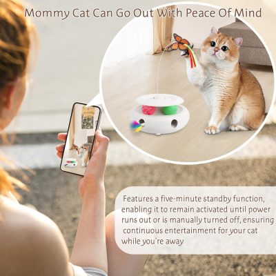 3-in-1 Cat Toy: Interactive Fun with Fluttering Butterfly, Ambush Feather, and Track Balls. USB Powered for Indoor Exercise (Bright White)