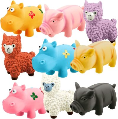 9 Pack Latex Squeaky Dog Toys 7 Inch Soft Rubber Dog Chew Toy Animal Standing Stick Puppy Fetch Interactive Play Toy Assorted Animal Pet Toys for Small Medium Large Dogs(Classic)