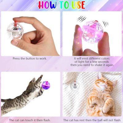 15 Pieces Ghost Hunting Cat Ball Light up Cat Balls Motion Activated Interactive Cat Toy Small LED Glowing Pet Ball for Animal Dog Running Activity Indoor Supplies, 1.38 x 1.5 Inches