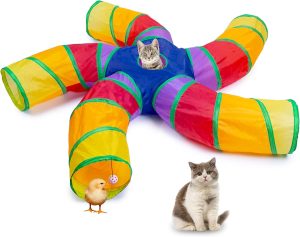Cat Tunnel for Indoor Cats Large, with Play Ball S-Shape 5 Way Collapsible Interactive Peek Hole Pet Tube Toys, Puppy, Kitty, Kitten, Rabbit (Multicolor)