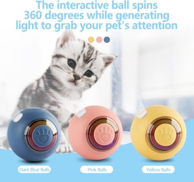 Cat Toy Balls for Indoor Cats Smart Interactive Self Rotating Ball Kitten Toy Gift USB Rechargeable Cat Toys Set Planet Cat Toys Balls With Lights Electric Pet Ball Automatic Moving Yellow Toy Ball