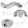 Plush Cat Tunnel Bed for Indoor Cats, Collapsible Cat Donut Tunnel with Central Mat, Fluffy Cat Cave Tube with Hanging Ball for Cat Kitten Rabbit Puppy Ferret