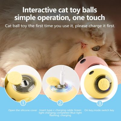 Cat Toy Balls for Indoor Cats Smart Interactive Self Rotating Ball Kitten Toy Gift USB Rechargeable Cat Toys Set Planet Cat Toys Balls With Lights Electric Pet Ball Automatic Moving Yellow Toy Ball
