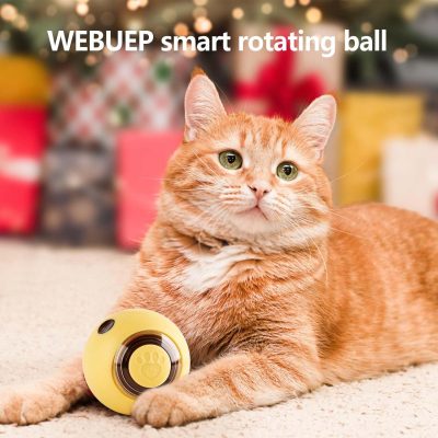 Cat Toy Balls for Indoor Cats Smart Interactive Self Rotating Ball Kitten Toy Gift USB Rechargeable Cat Toys Set Planet Cat Toys Balls With Lights Electric Pet Ball Automatic Moving Yellow Toy Ball