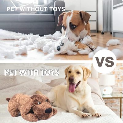 Dog Heartbeat Toy for Puppy Anxiety Relief, Heartbeat Stuffed Animal Heartbeat Plush Toy for Small, Medium, and Large Dogs (Brown)