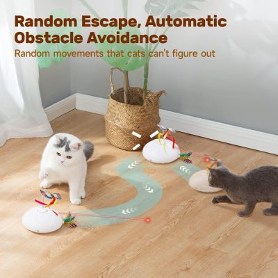 Electric Running Cat Laser Toys Interactive, Fluttering Butterfly, 4in1 Automatic Rechargeable Kitten Toy, Colored Feather, Indoor Exercise Cat Kicker, White