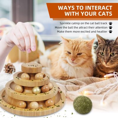 Cat Ball Track Toy,Kitty Toys Roller,3-Level Ball Tower with 9 Removable Balls,Interactive Cat Toy, DIY Circle Fun Toy for Kitten Mental Physical Exercise