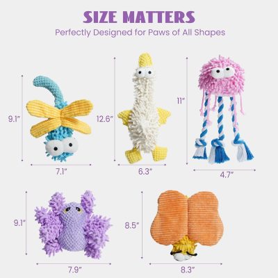 Small Medium Dog Toys, Soft Fabric Squeaky Puppy Toys, Keep Dogs Busy, Plush Durable Stuffed Crinkle Pet Chew Toys for Medium, Small Puppy Dogs, Cute Pet Teething Toys, 5 Packs