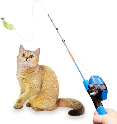 Cat Casting Fishing Pole Toy, Cat Casting Toy Set, Interactive Toy for Cats, Tangle-Free Design, Cat Toy for Indoor Outdoor Cats