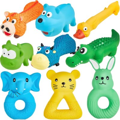 9 Pack Latex Squeaky Dog Toys 7 Inch Soft Rubber Dog Chew Toy Animal Standing Stick Puppy Fetch Interactive Play Toy Assorted Animal Pet Toys for Small Medium Large Dogs(Classic)