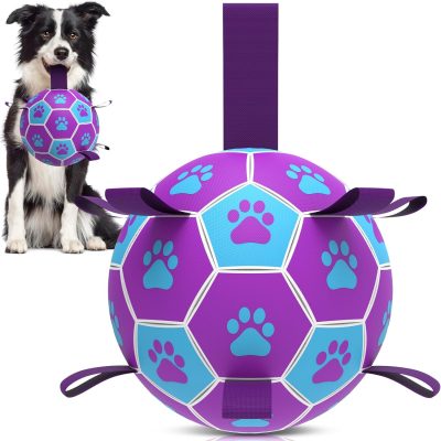 Dog Toys Soccer Ball with Straps, Interactive Toys for Tug of War, Puppy Birthday Toy, Dog Water Toy, Dog Balls for Small & Medium Dog (6 Inch)