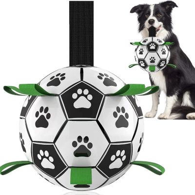 Dog Toys Soccer Ball with Straps, Interactive Toys for Tug of War, Puppy Birthday Toy, Dog Water Toy, Dog Balls for Small & Medium Dog (6 Inch)