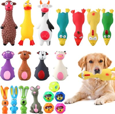 20 Pcs Squeak Latex Puppy Toy Squeaky Dog Toys Rubber Small Squeaky Balls Rubber Toys Funny Animal for Small Medium Large Pets Interactive Play Fetch Reduce Separation Anxiety (Novel)