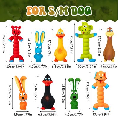 9 Pack Latex Squeaky Dog Toys 7 Inch Soft Rubber Dog Chew Toy Animal Standing Stick Puppy Fetch Interactive Play Toy Assorted Animal Pet Toys for Small Medium Large Dogs(Classic)