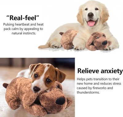 Dog Heartbeat Toy for Puppy Anxiety Relief, Heartbeat Stuffed Animal Heartbeat Plush Toy for Small, Medium, and Large Dogs (Brown)
