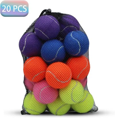 Tennis Balls, 20 Pack Tennis Balls for Dogs, Pet Dog Playing Balls, Come with Mesh Bag for Easy Transport, Colorful Easy Catching Pet Dog Balls (Multi-Color)