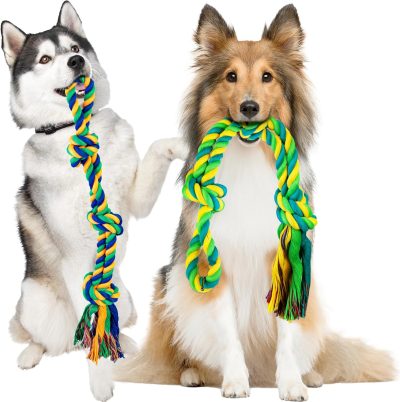 Large Tough Chew Toys for Aggressive Chewers Large Breed,Heavy Duty Dental Rope Toys Kit for Medium Dogs,5 Knots Indestructible Cotton Puppy Teething Chew Tug Toy Set of 9