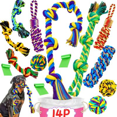 Large Tough Chew Toys for Aggressive Chewers Large Breed,Heavy Duty Dental Rope Toys Kit for Medium Dogs,5 Knots Indestructible Cotton Puppy Teething Chew Tug Toy Set of 9