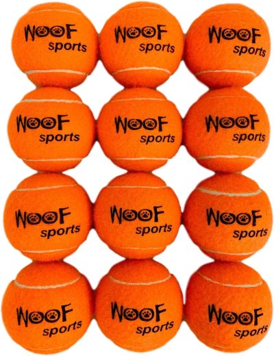 Dog Tennis Balls 12 Orange Tennis Balls for Dogs. Easy to Find! includes Carrying Bag. Medium Size Balls Fits Standard Ball Launchers
