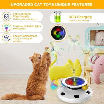 4 in 1 Cat Toys Rechargeable with 2000mAh Battery, Interactive Cat Toys for Indoor Cats, Track Balls Kitten Toy, Fluttering Butterfly, Electronic Whack a Mole for All Breeds