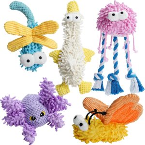 Small Medium Dog Toys, Soft Fabric Squeaky Puppy Toys, Keep Dogs Busy, Plush Durable Stuffed Crinkle Pet Chew Toys for Medium, Small Puppy Dogs, Cute Pet Teething Toys, 5 Packs