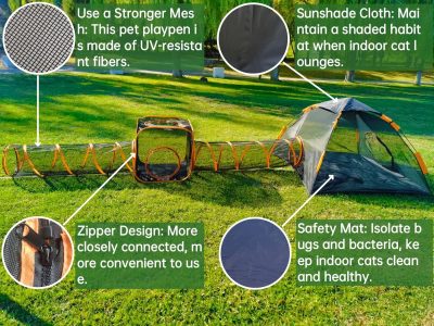 Portable Outdoor Cat Enclosures for Indoor Cats, 4-in-1 Large Cat Tent Outdoor with Tunnel for Cats and Other Pets