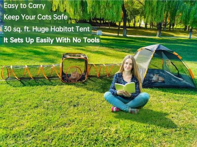 Portable Outdoor Cat Enclosures for Indoor Cats, 4-in-1 Large Cat Tent Outdoor with Tunnel for Cats and Other Pets